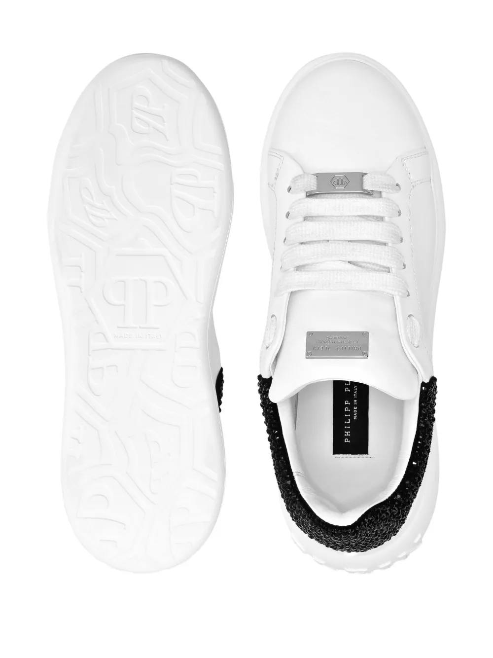 Philipp Plein Mix Strass Crystal-embellished Platform Sneakers In White