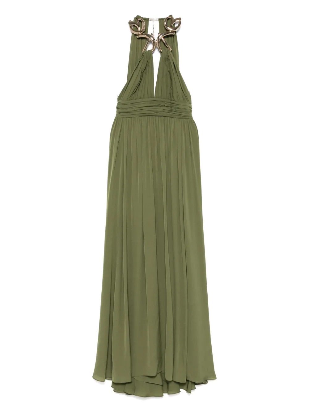 Elie Saab Zijden maxi-dress met metallic hals Groen