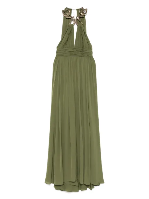 Elie Saab metallic-neck silk maxi dress