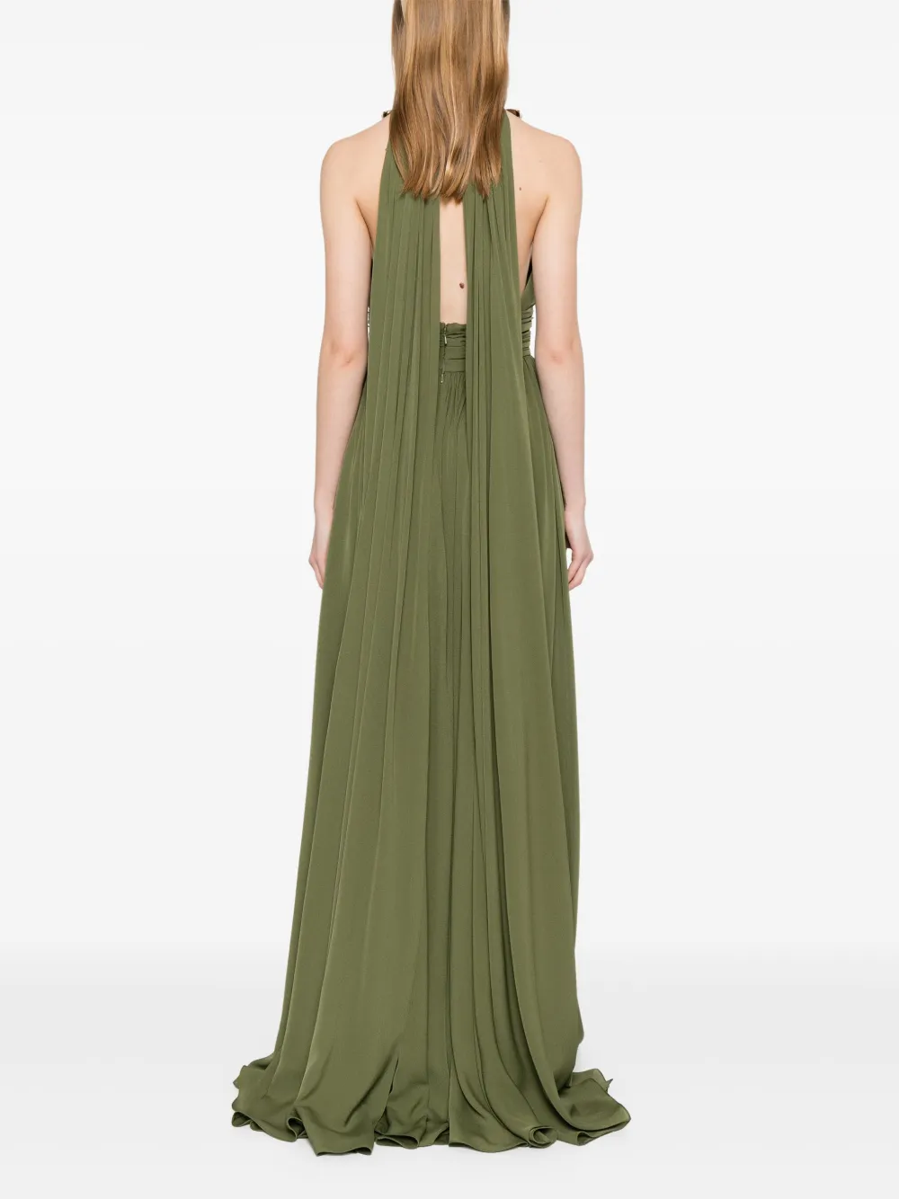 Elie Saab Zijden maxi-dress met metallic hals Groen