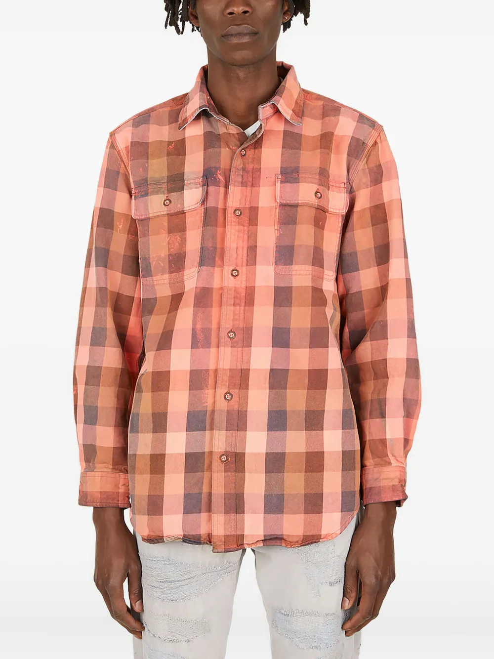 NOTSONORMAL check-pattern long-sleeve shirt - オレンジ NOTSONORMAL check-pattern long-sleeve shirt - オレンジ