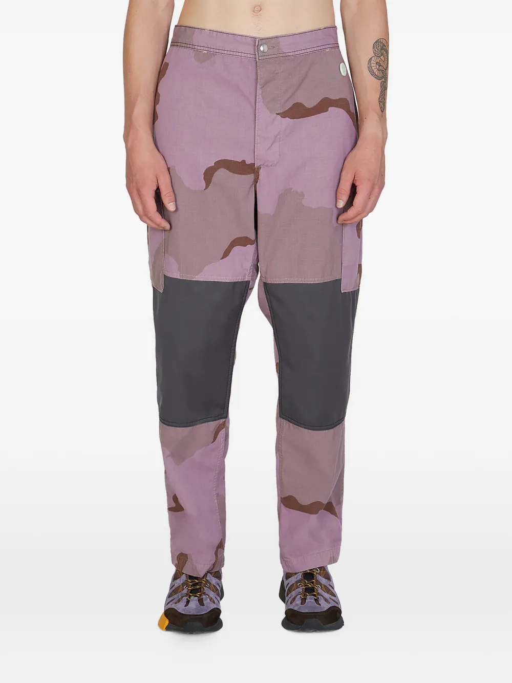 Re-Worked Broek met vlakken en camouflageprint Paars