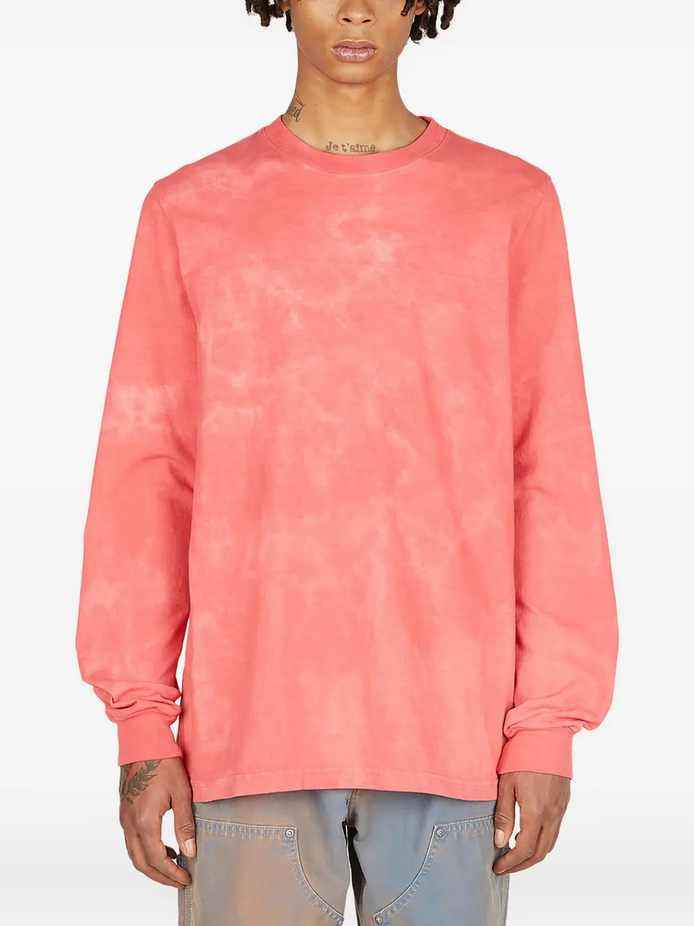 washed long-sleeve crew neck T-shirt