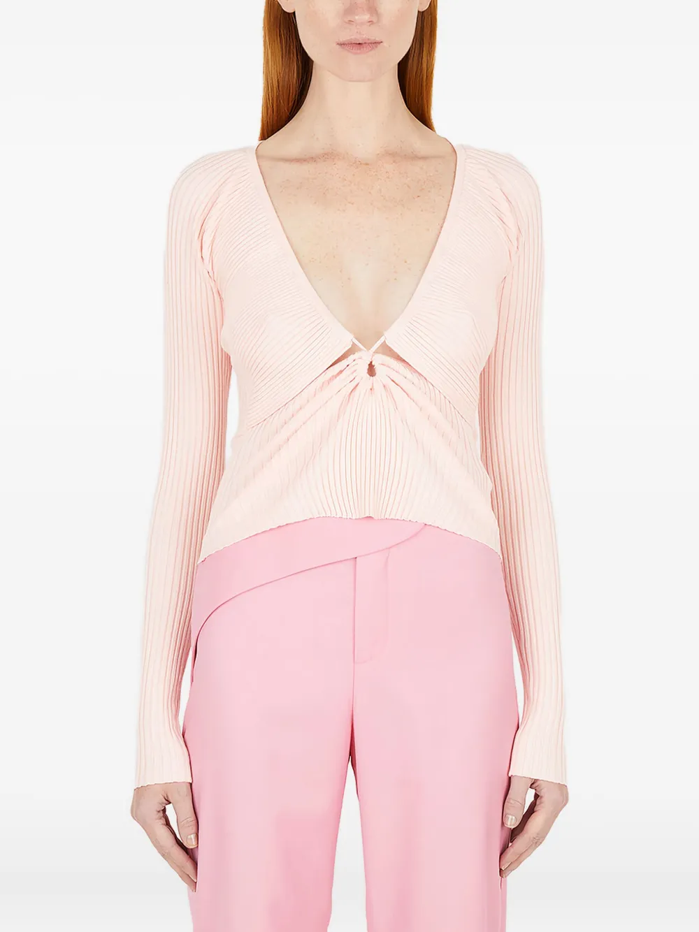 Wynn Hamlyn ruched-panel V-neck T-shirt | Pink | Image 1
