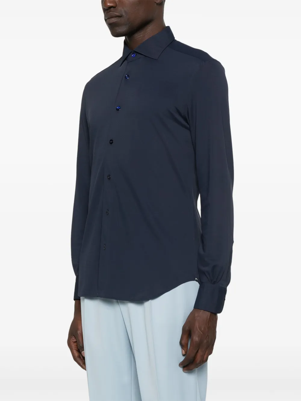 Mazzarelli spread-collar shirt Blauw