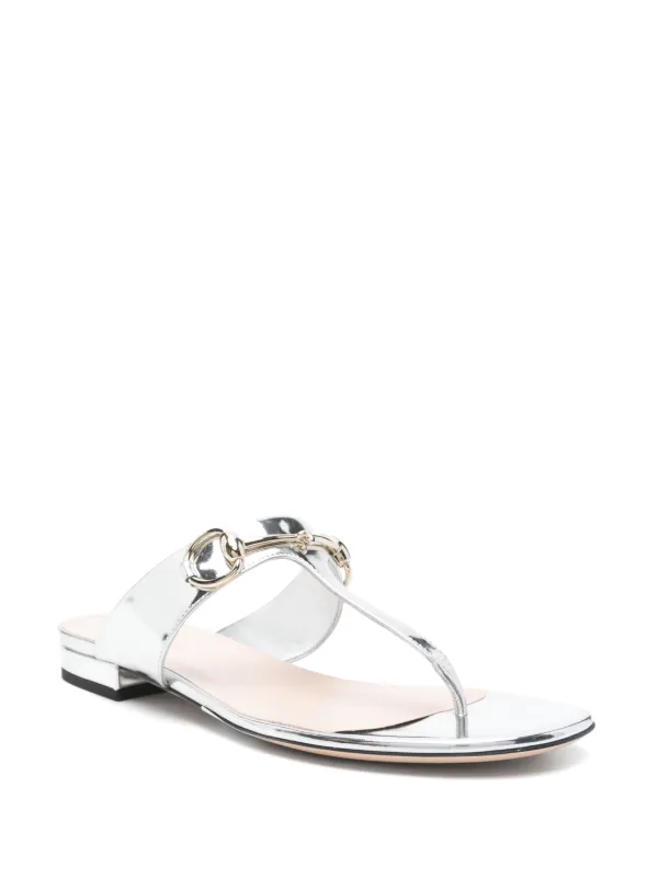 Gucci Horsebit Flap Sandals | Silver | FARFETCH