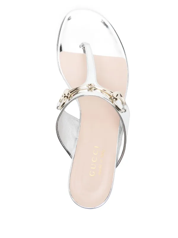 サンダル・ミュール Horsebit Silver Leather Sandals Horsebit metallic leather platform sandals in silver - Gucci