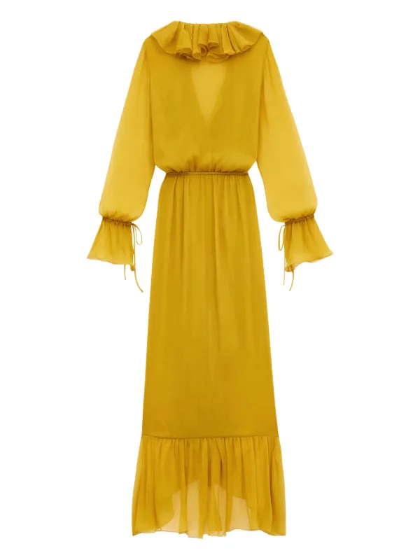 Saint Laurent Ruffled Wrap Dress | Yellow | FARFETCH