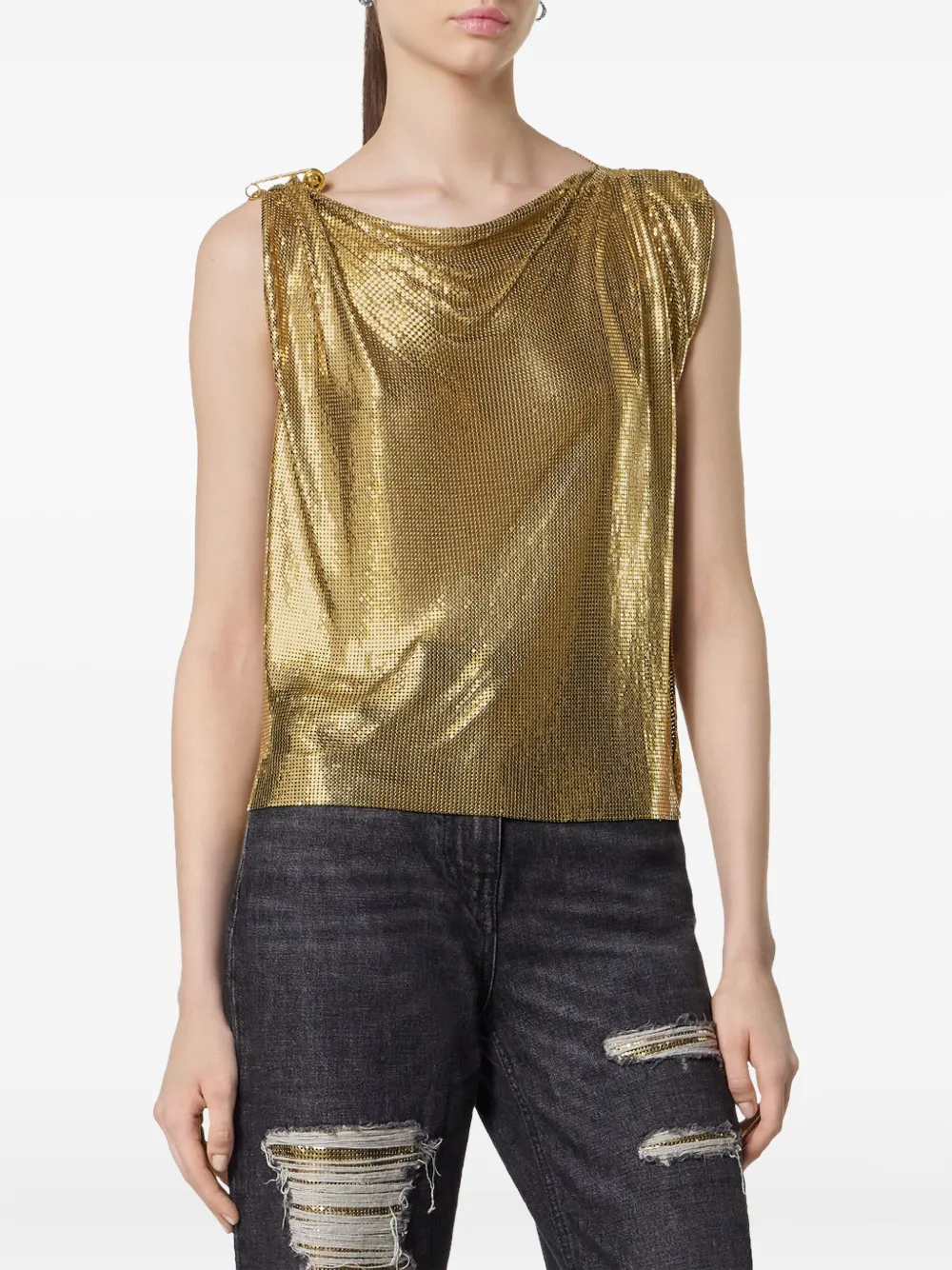 Versace Mesh top met veiligheidsspeld Goud