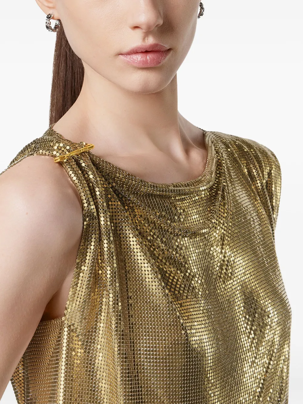 Versace Mesh top met veiligheidsspeld Goud
