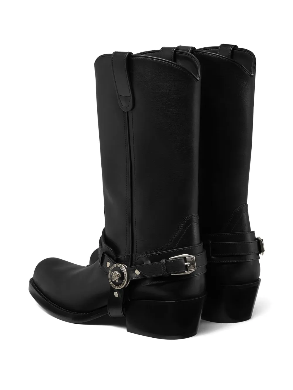 Versace leather cowboy boots Black