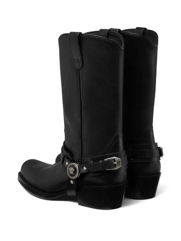 versace ブーツ Versace Jeans Couture: Black Pin-Buckle Boots | SSENSE Canada