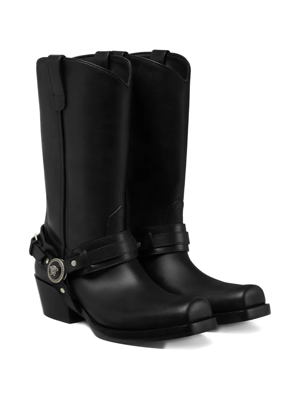 Versace leather cowboy boots Black