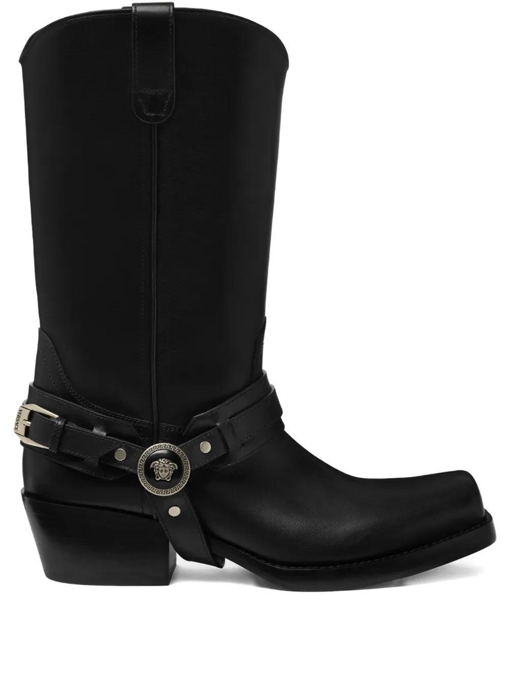 Versace leather cowboy boots Black
