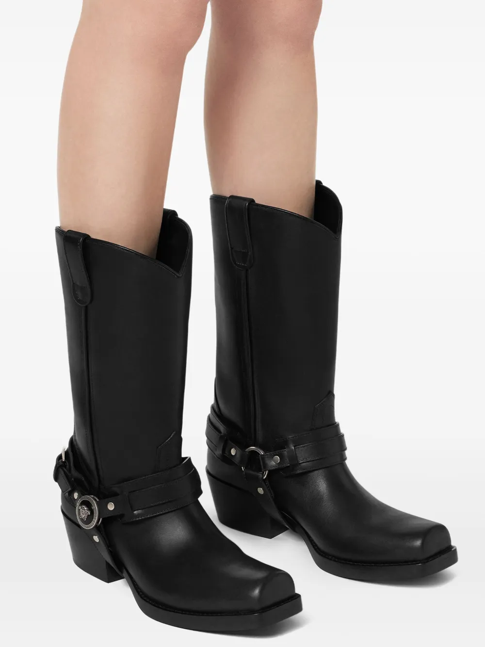 Versace leather cowboy boots Black