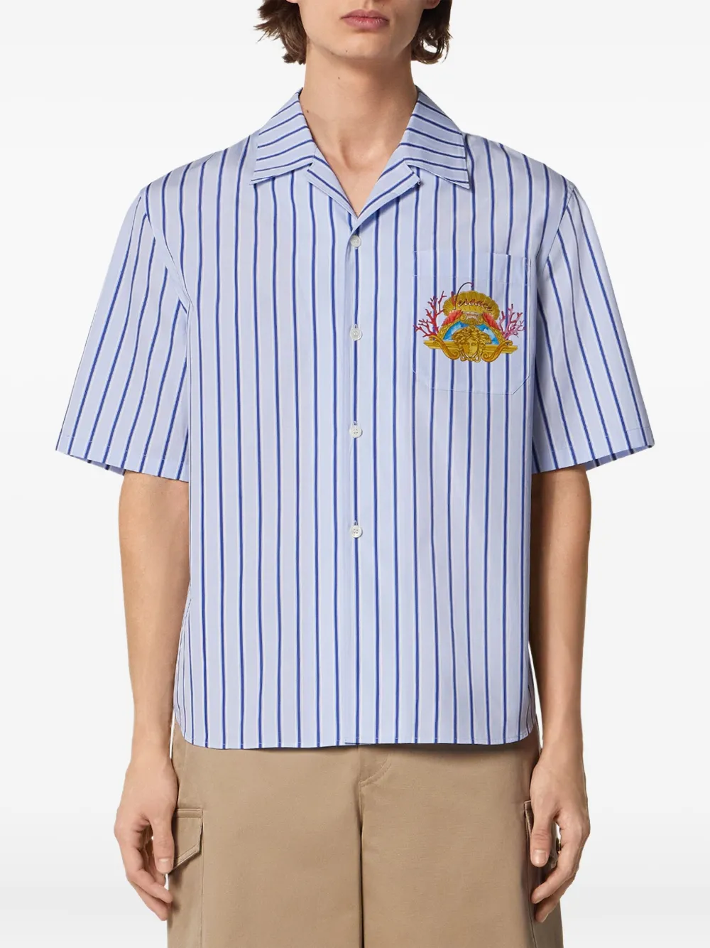 Versace Dive In Crest gestreept overhemd Blauw