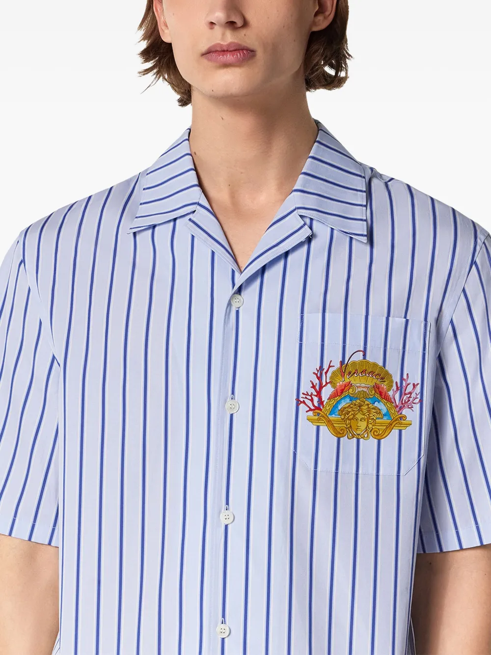 Versace Dive In Crest gestreept overhemd Blauw