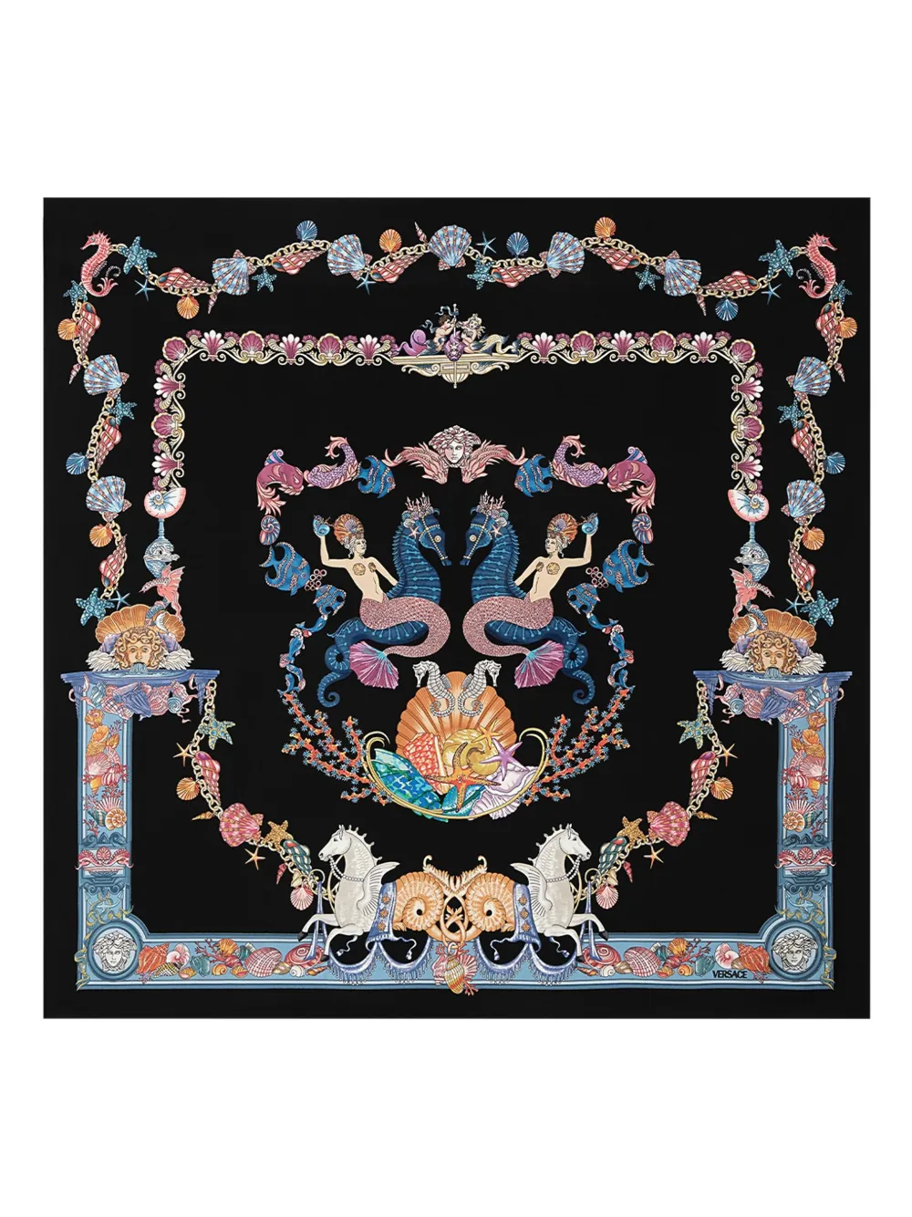 Versace Coral Theatre silk scarf - ブラック Versace Coral Theatre silk scarf - ブラック