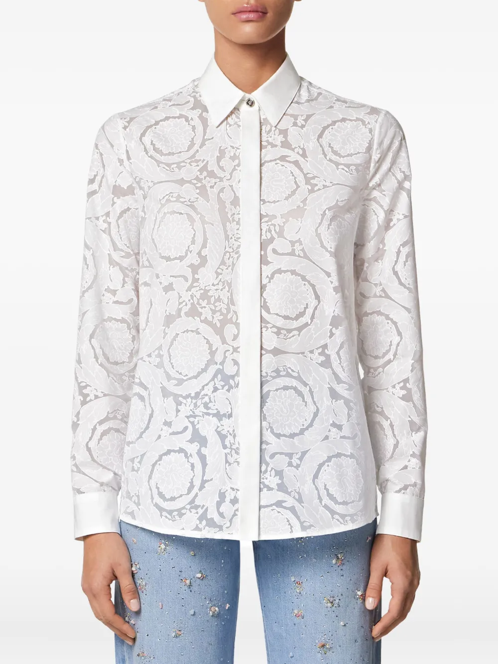 Versace Button-up blouse met Barocco-jacquard Wit