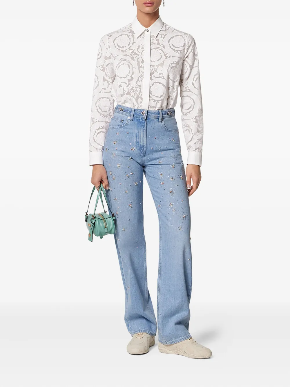 Versace Button-up blouse met Barocco-jacquard Wit