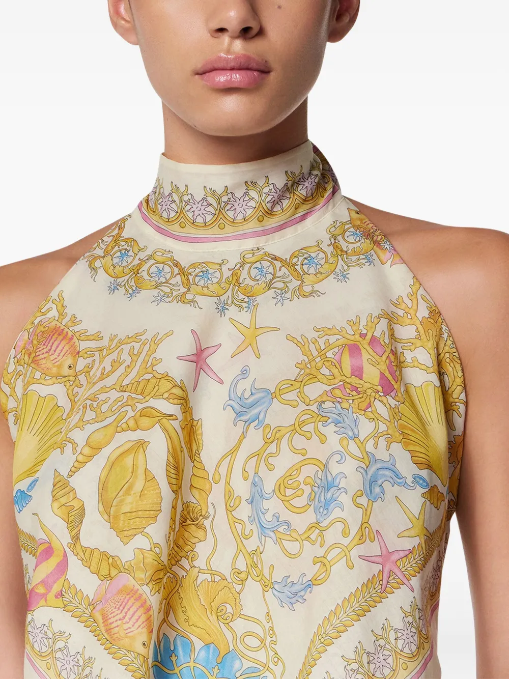 Versace Off-white Underwater Barocco Cover-up Foulard Top In Multi