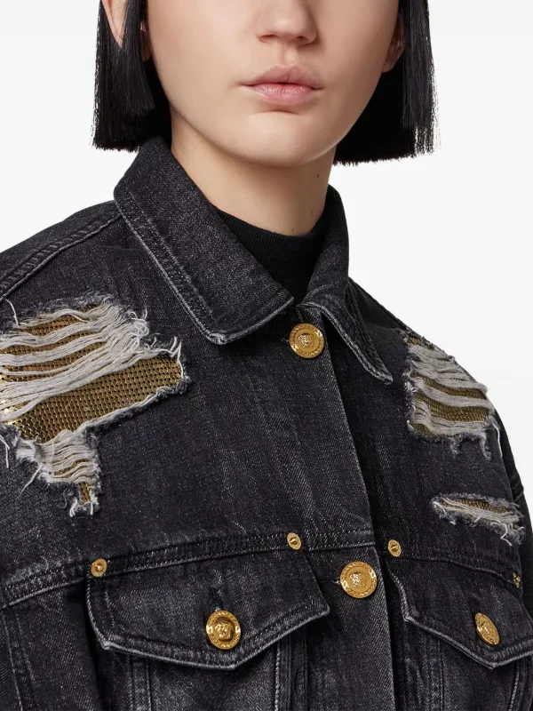 VERSACE デニムブルー ダメージ加工ジャケット S VERSACE デニムブルー ダメージ加工ジャケット S