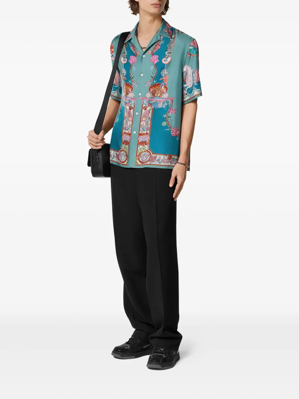 Versace Coral Theatre silk short-sleeve shirt - Groen