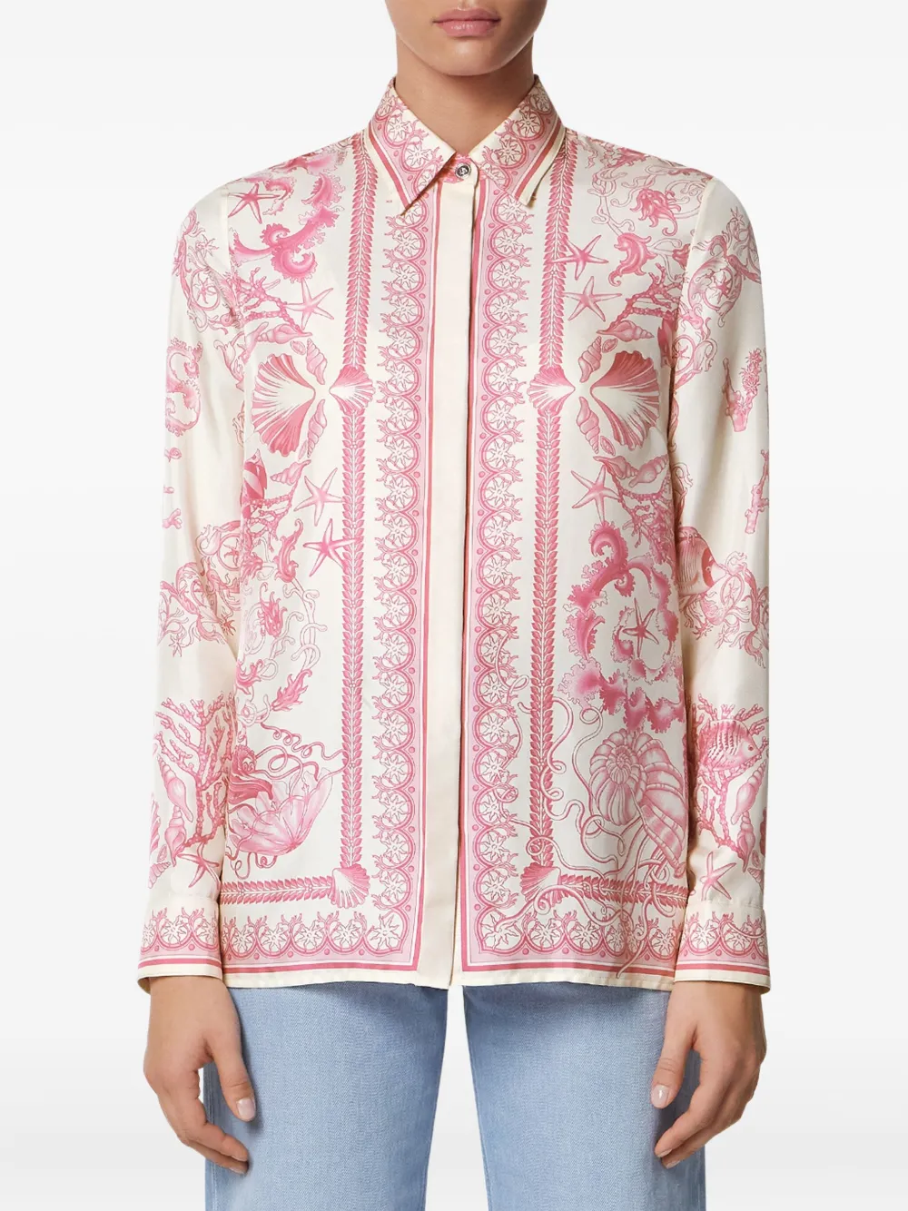 Versace Blouse met Underwater Barocco-print Roze