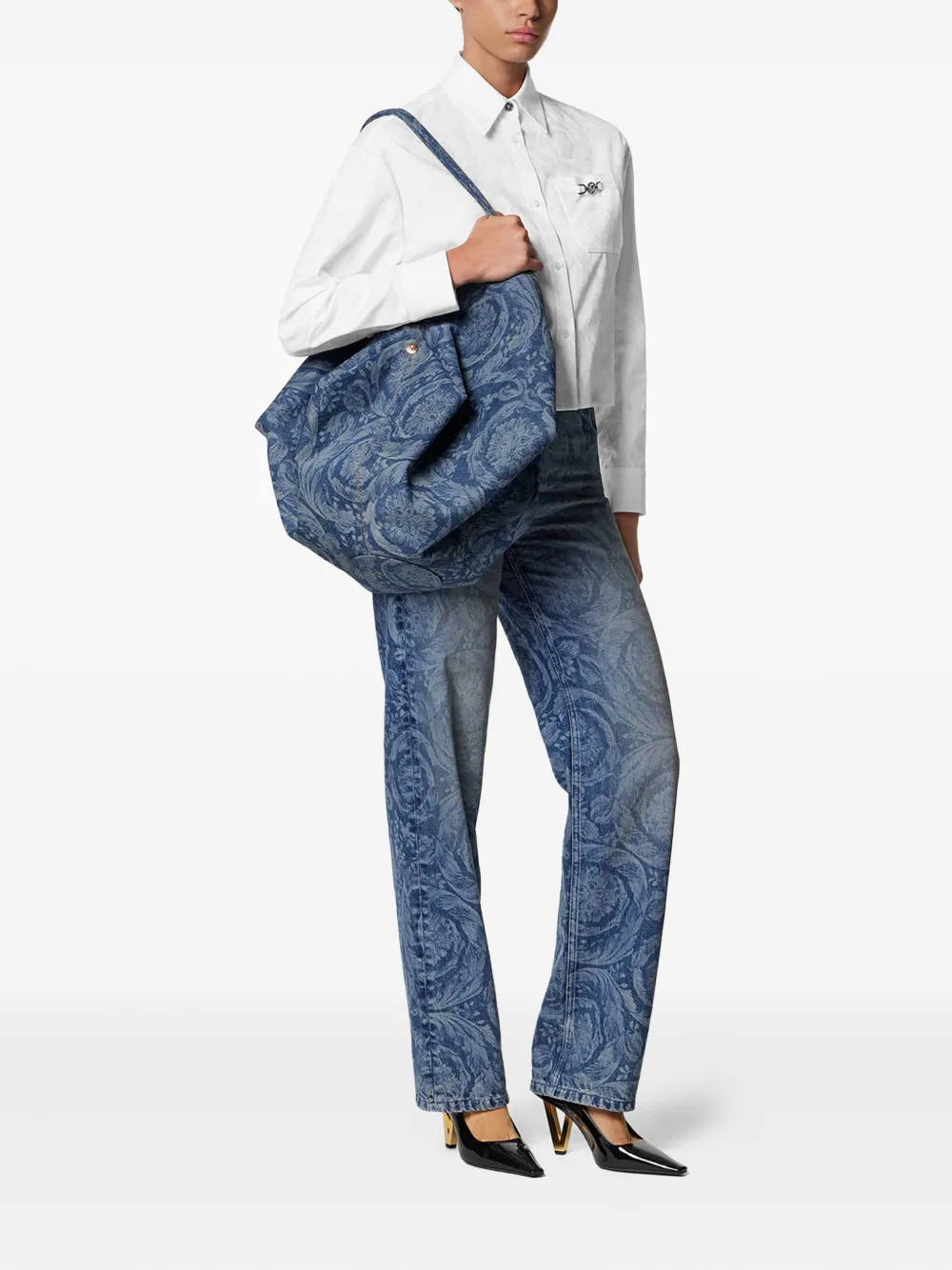 Versace Shopper met print Blauw