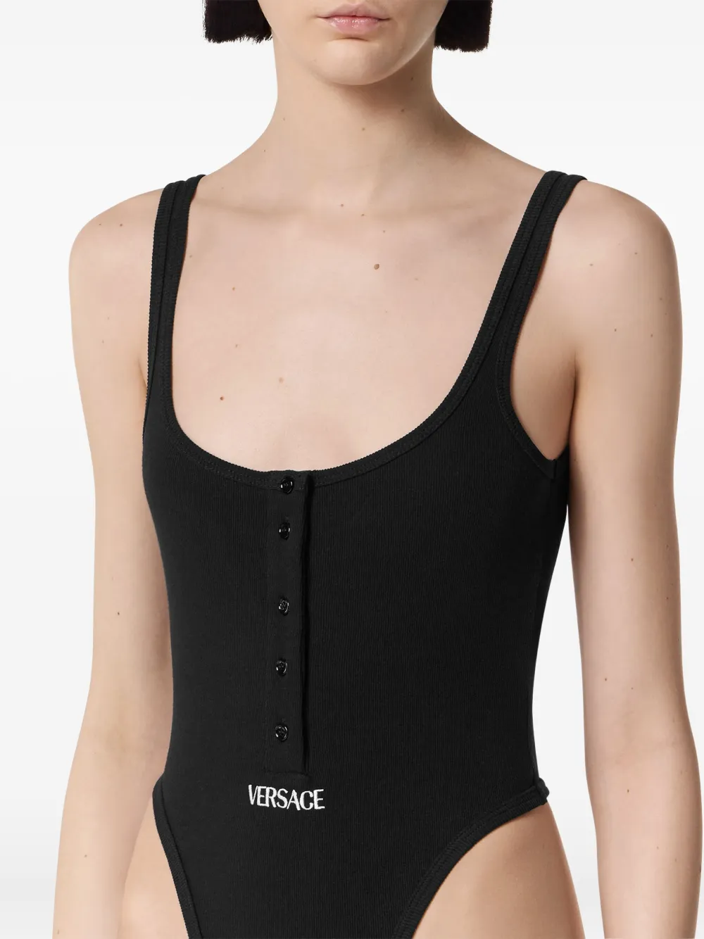 Versace Geribbelde body met logo Zwart
