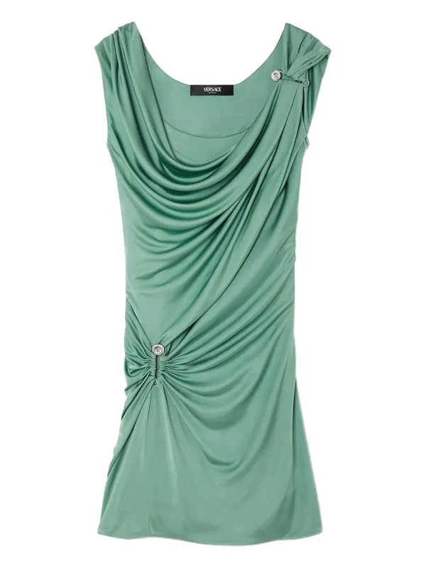 Versace Safety Pin Draped Mini Dress, Female, Green, 38