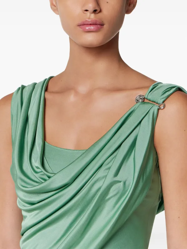 versace green mini dress Versace Green Safety Pin Draped Minidress