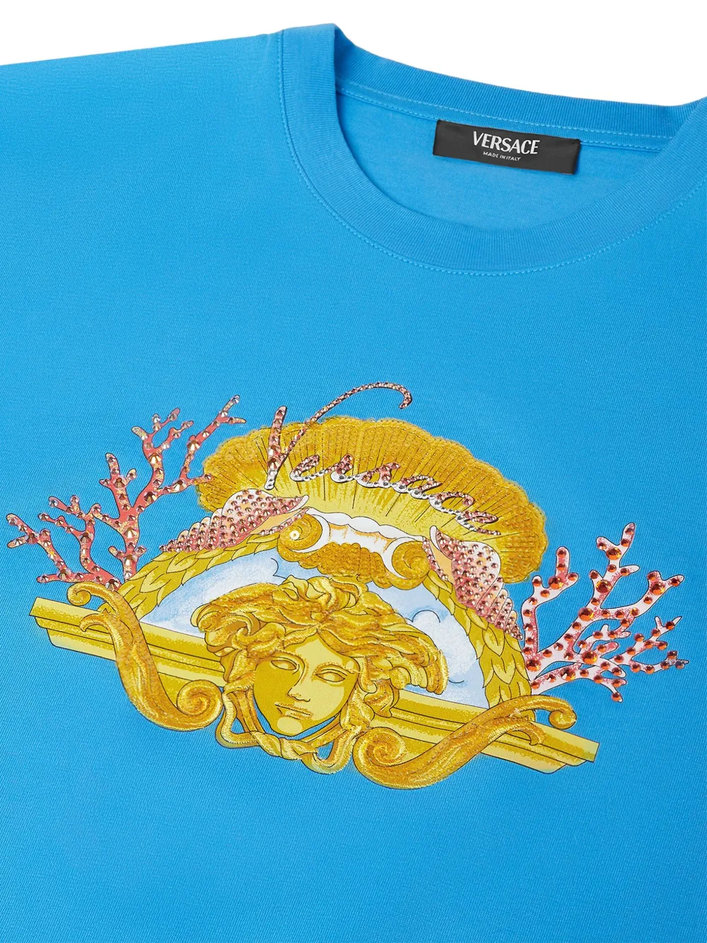Versace Crystal Dive In Crest T-shirt Blauw