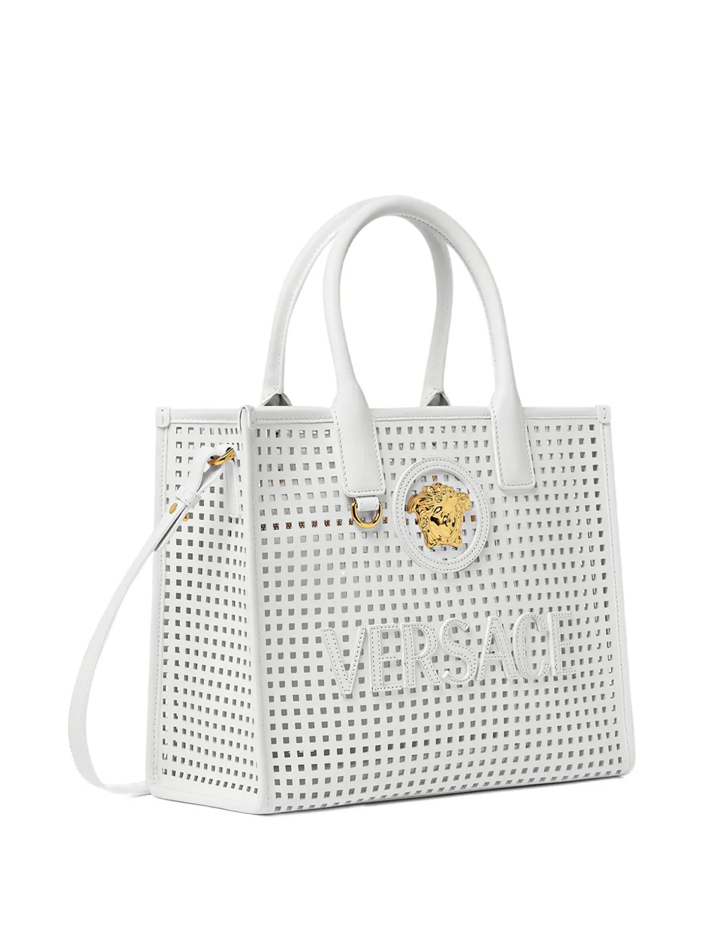 Versace Kleine shopper met Medusa-plakkaat en geperforeerde details Wit