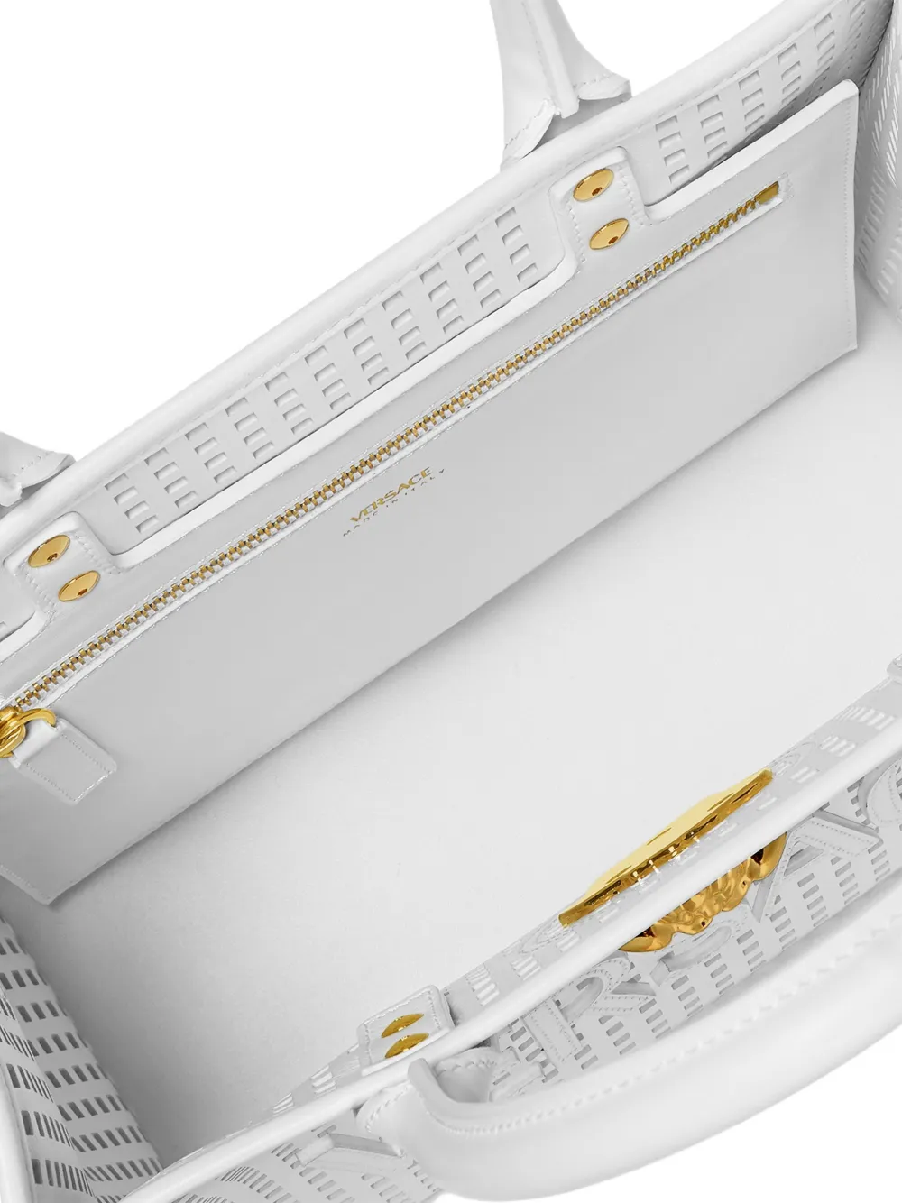 Versace Kleine shopper met Medusa-plakkaat en geperforeerde details Wit