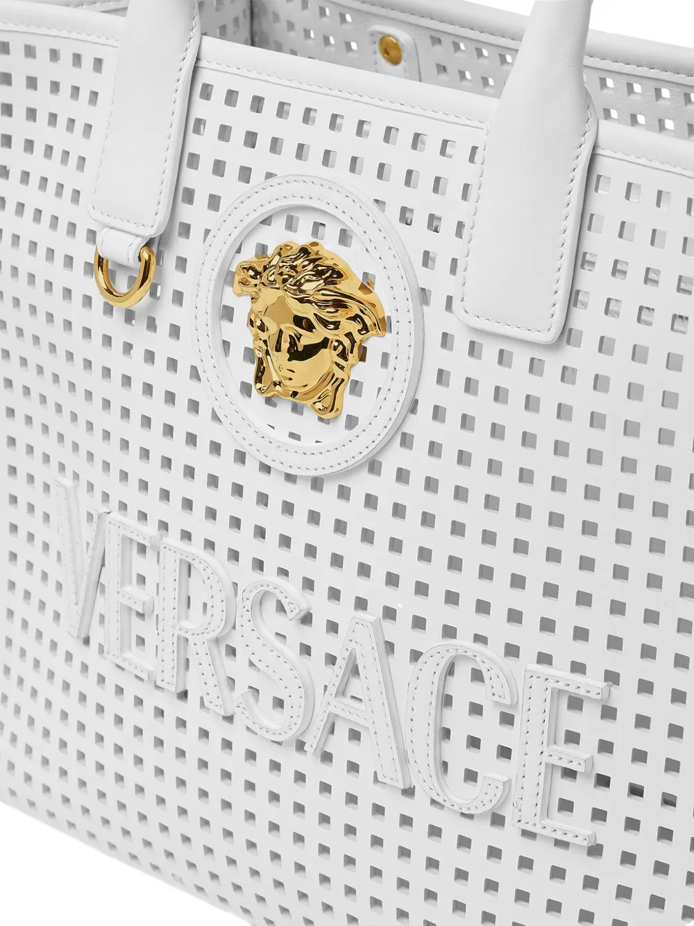 Versace Kleine shopper met Medusa-plakkaat en geperforeerde details Wit