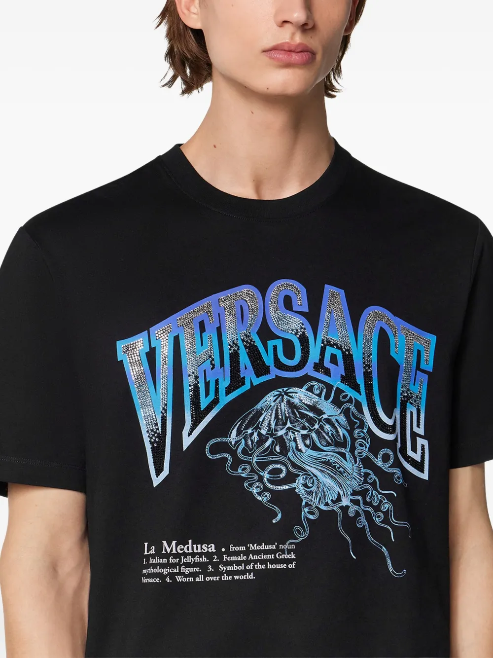 Versace La Medusa T-shirt verfraaid met kristallen Zwart