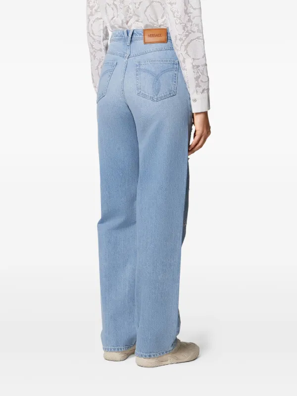 Versace Embellished high-waist Jeans | Blue | FARFETCH