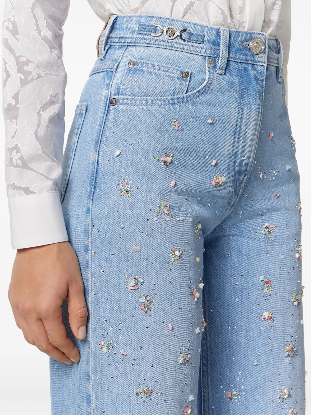Versace Verfraaide high-waist jeans Blauw