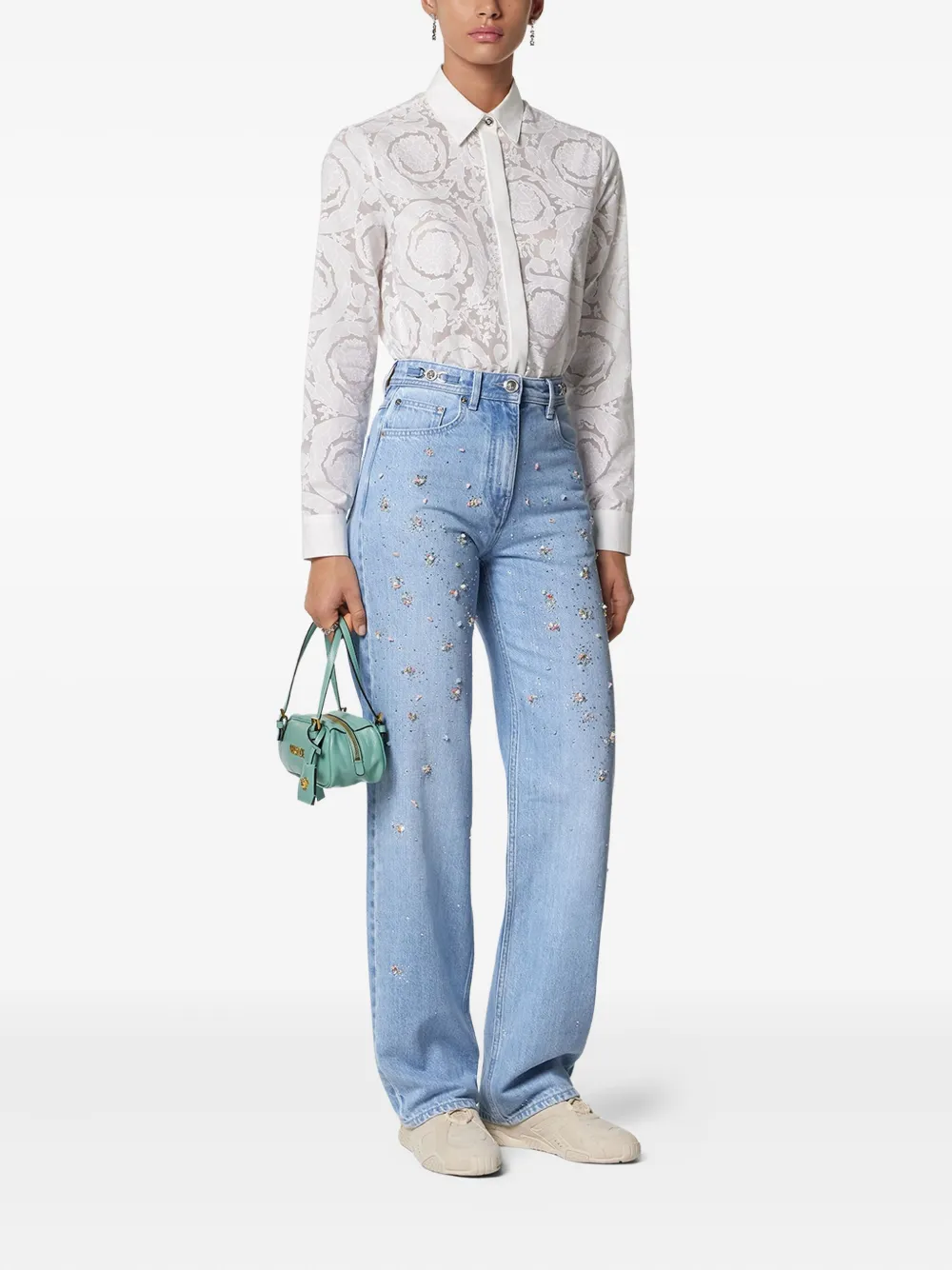 Versace Verfraaide high-waist jeans Blauw