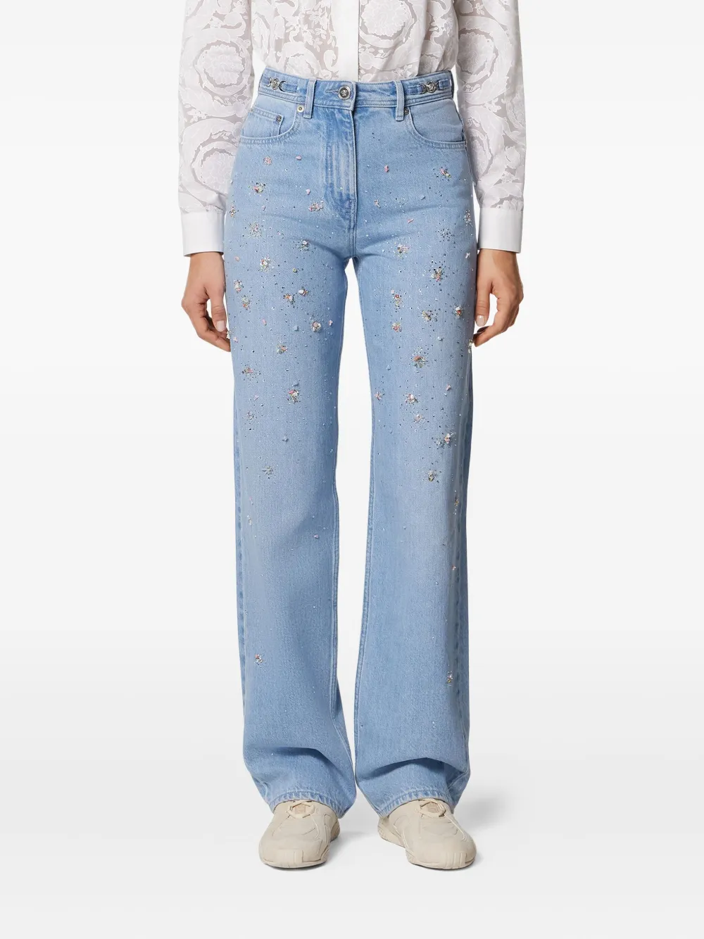 Versace Verfraaide high-waist jeans Blauw