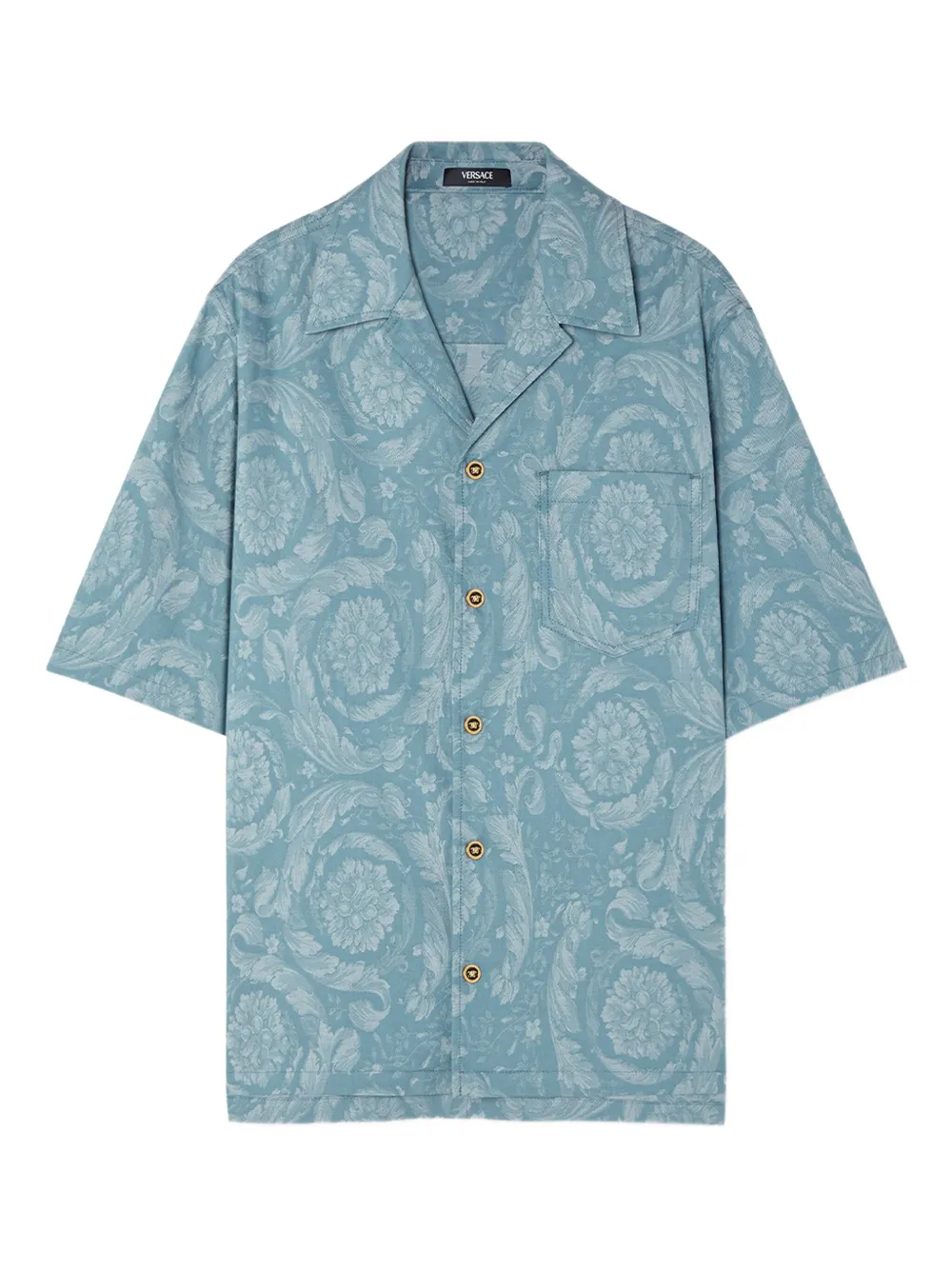 Versace Overhemd met barokprint en korte mouwen Blauw