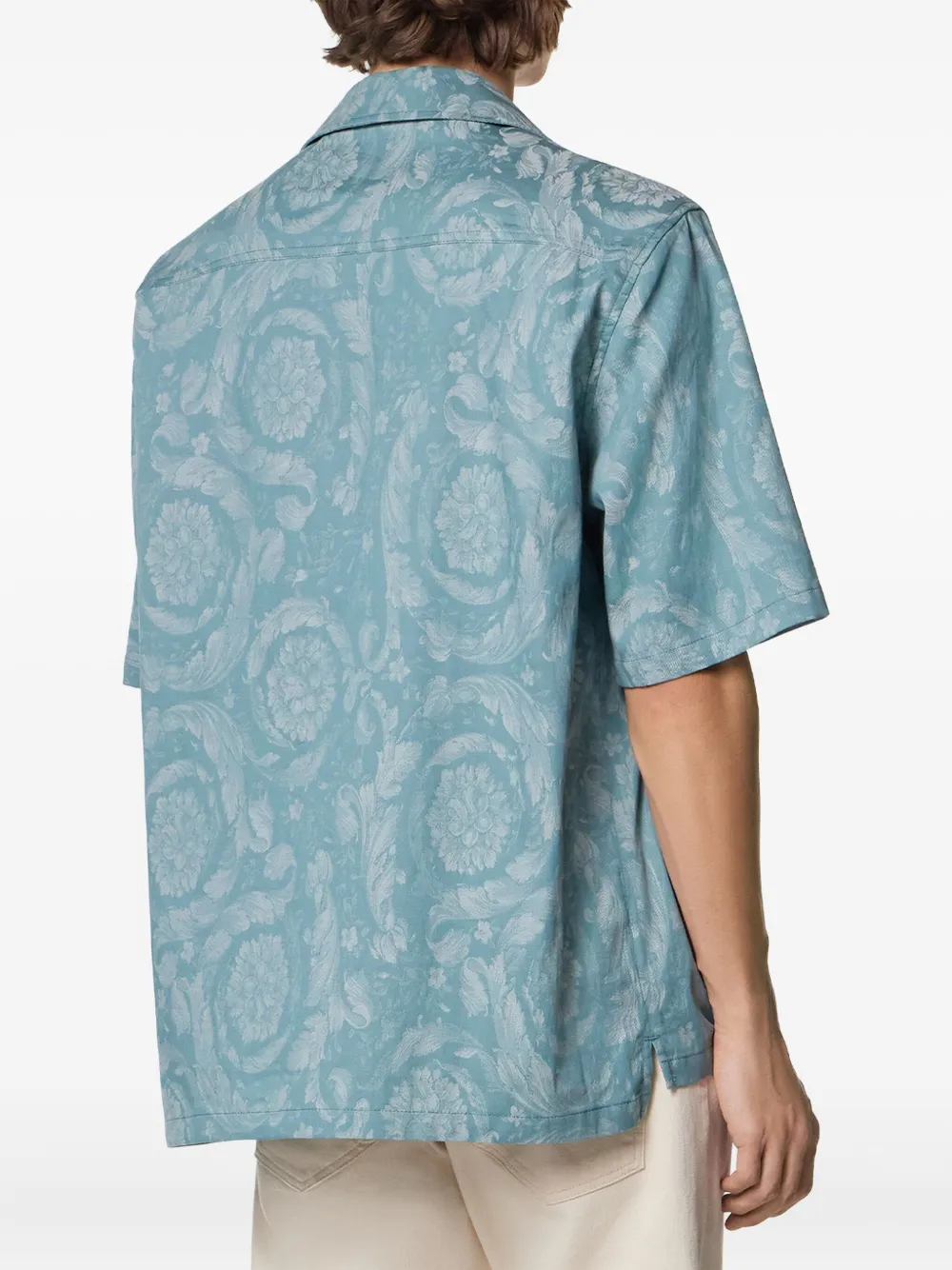 Versace Overhemd met barokprint en korte mouwen Blauw