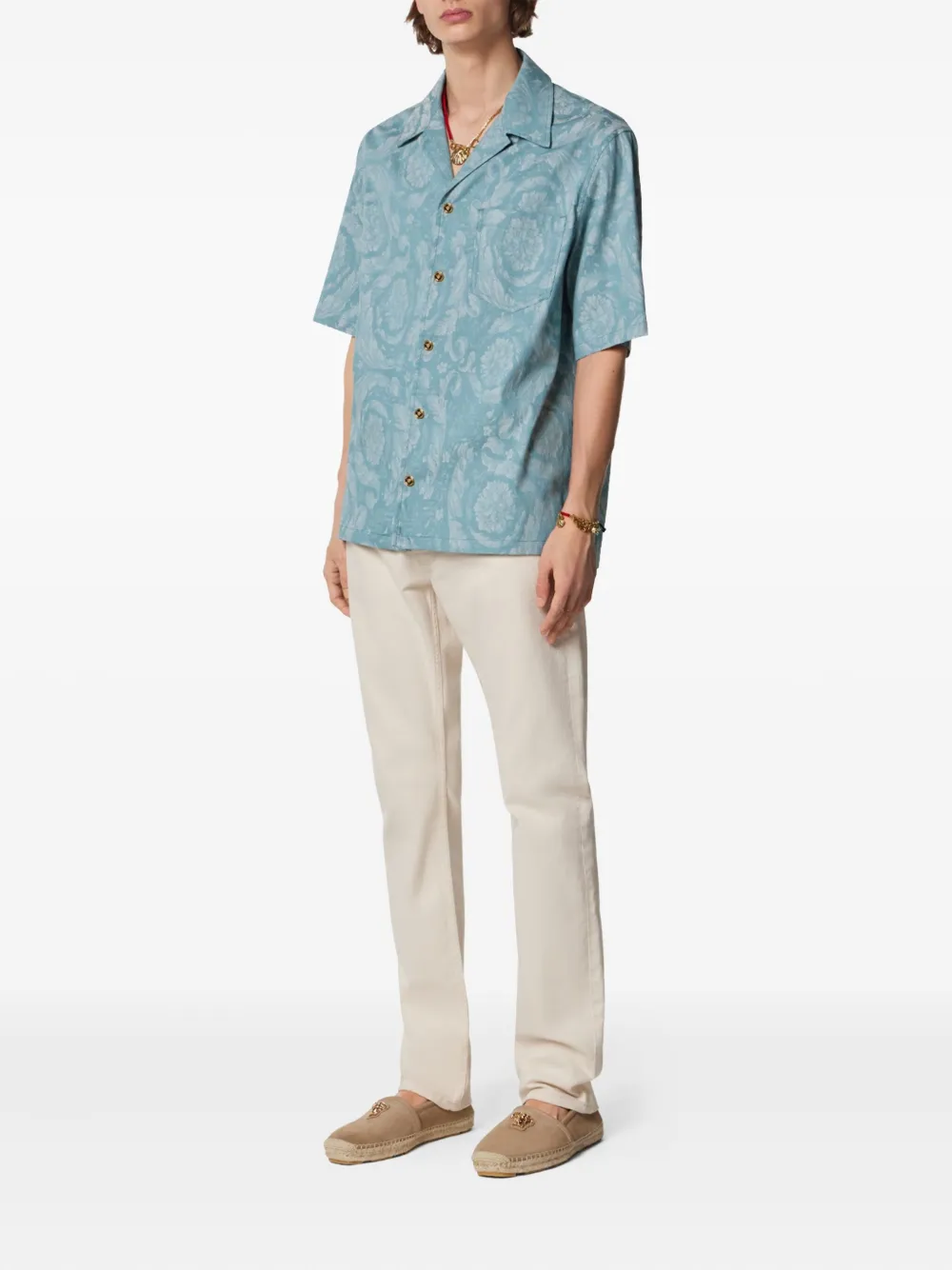 Versace Overhemd met barokprint en korte mouwen - Blauw