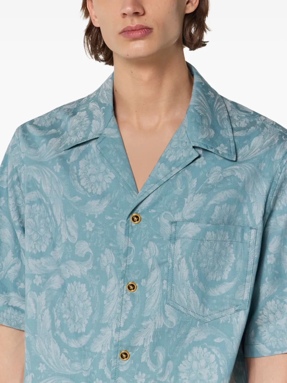 Versace Overhemd met barokprint en korte mouwen Blauw