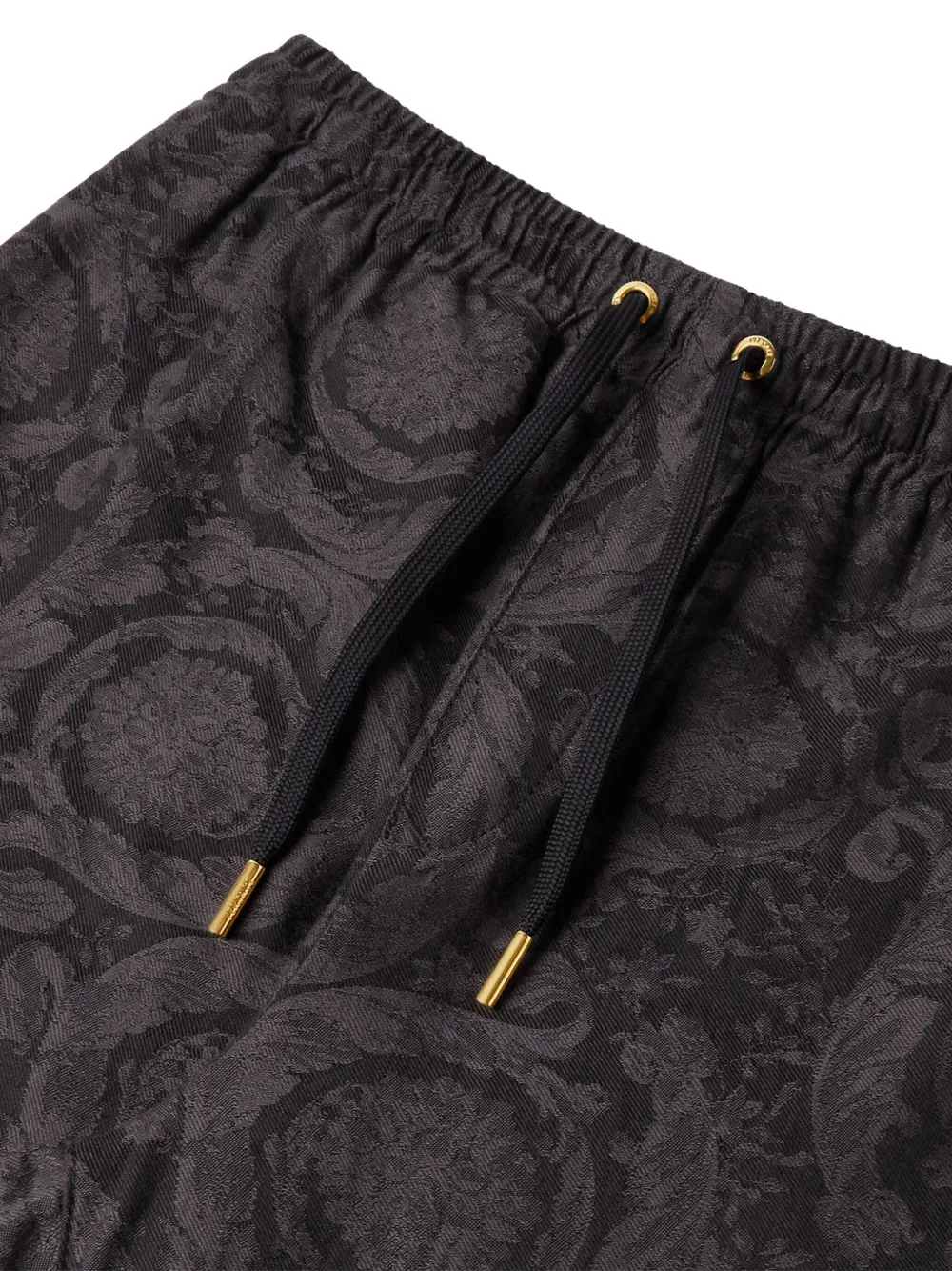 Versace Broek met barokprint en trekkoord Zwart