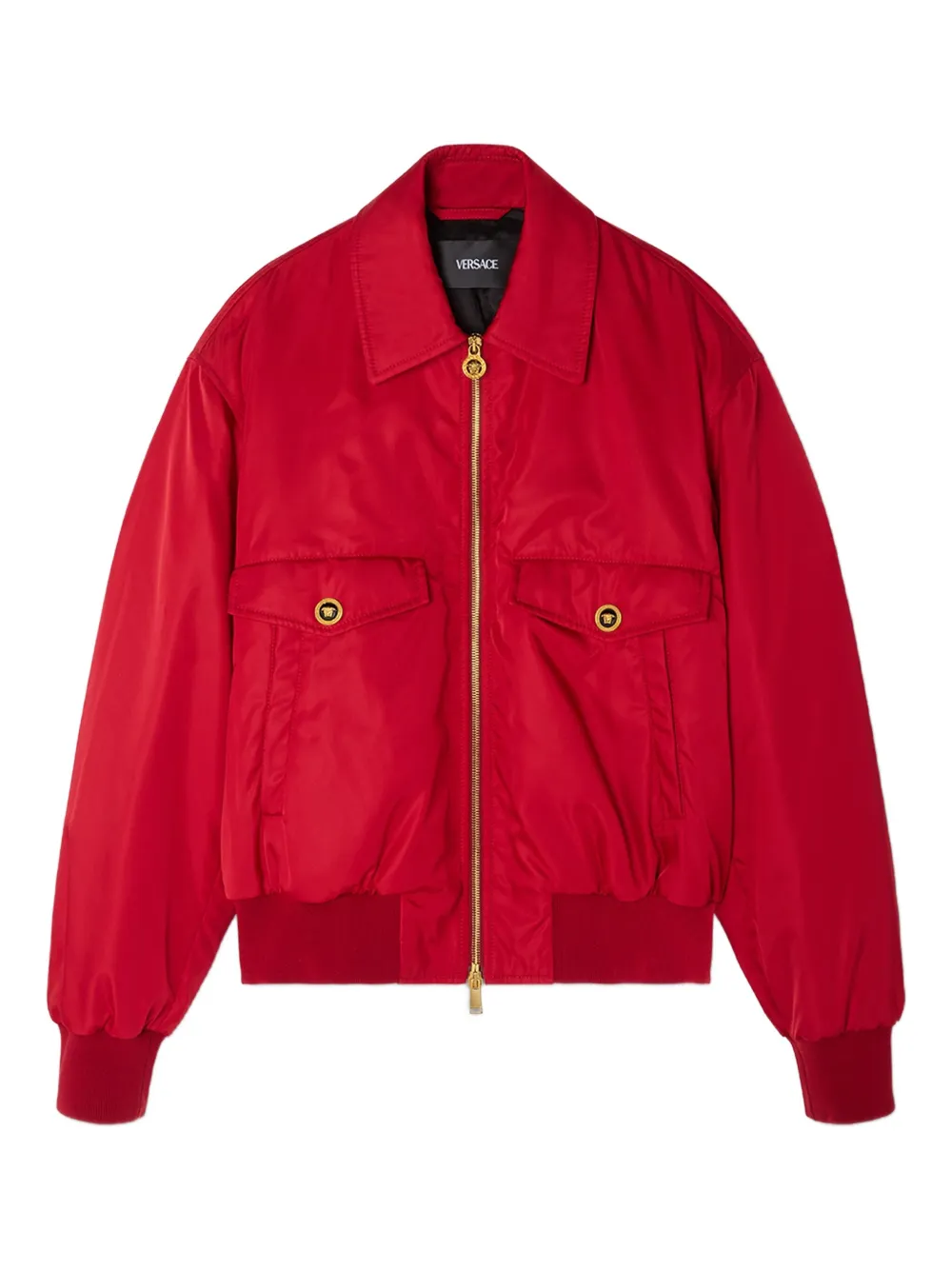 Versace Gold-zip Ribbed-cuff Bomber Jacket In Red