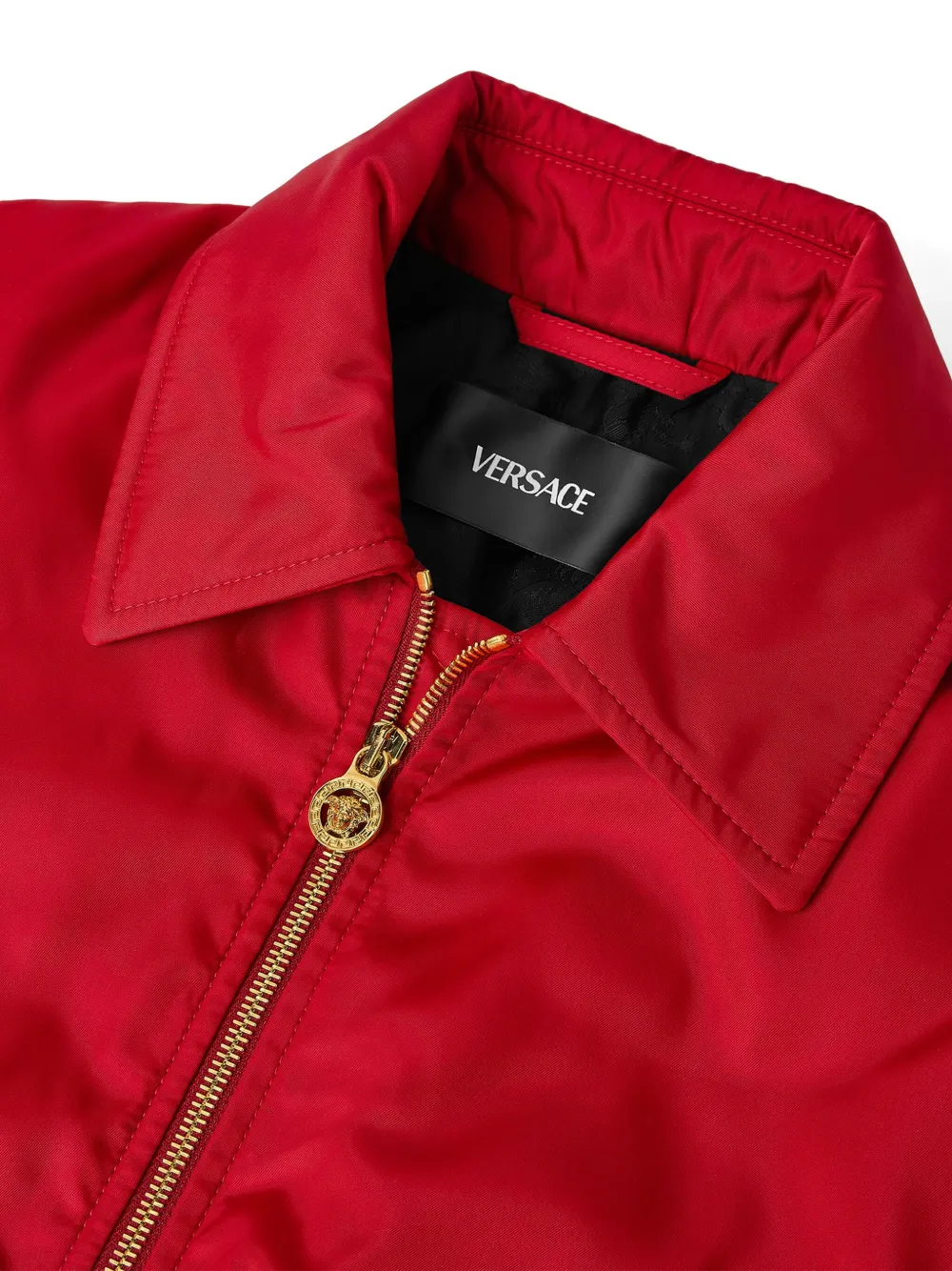Versace Gold-zip Ribbed-cuff Bomber Jacket In Red