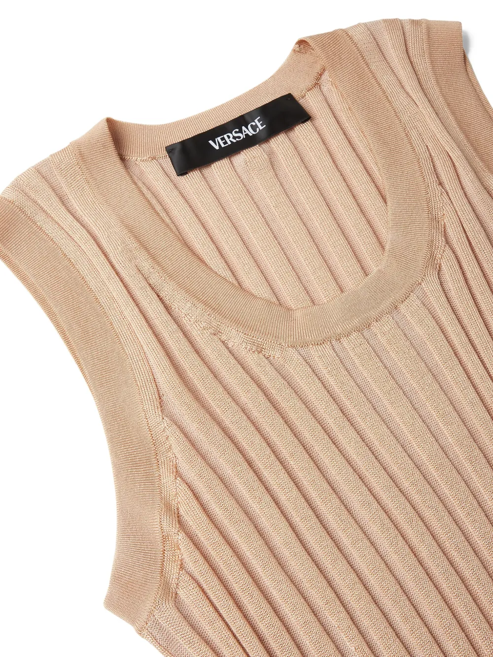 Versace ribbed sleeveless top Beige