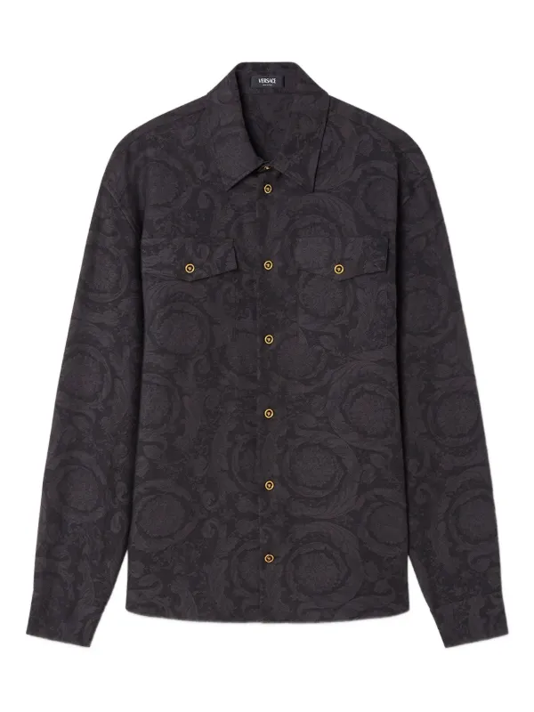 Versace Barocco Jacquard Chambray Shirt in Black